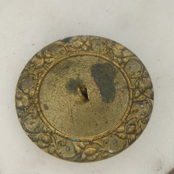 Antique Victorian Brass & Steel Button With Floral Design & Black Rhinestones - Picture 6 of 8